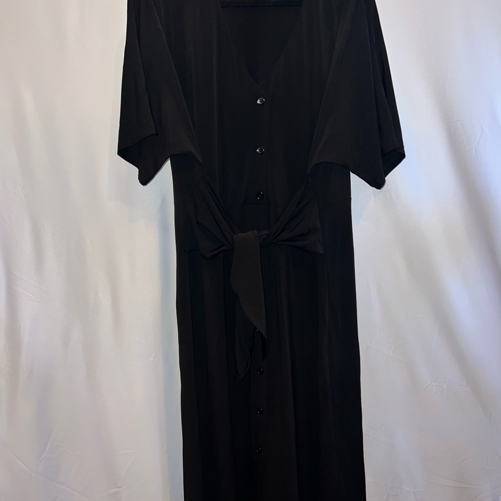 Eloquii Black Tie Front Midi Short Sleeved Dress Size 16